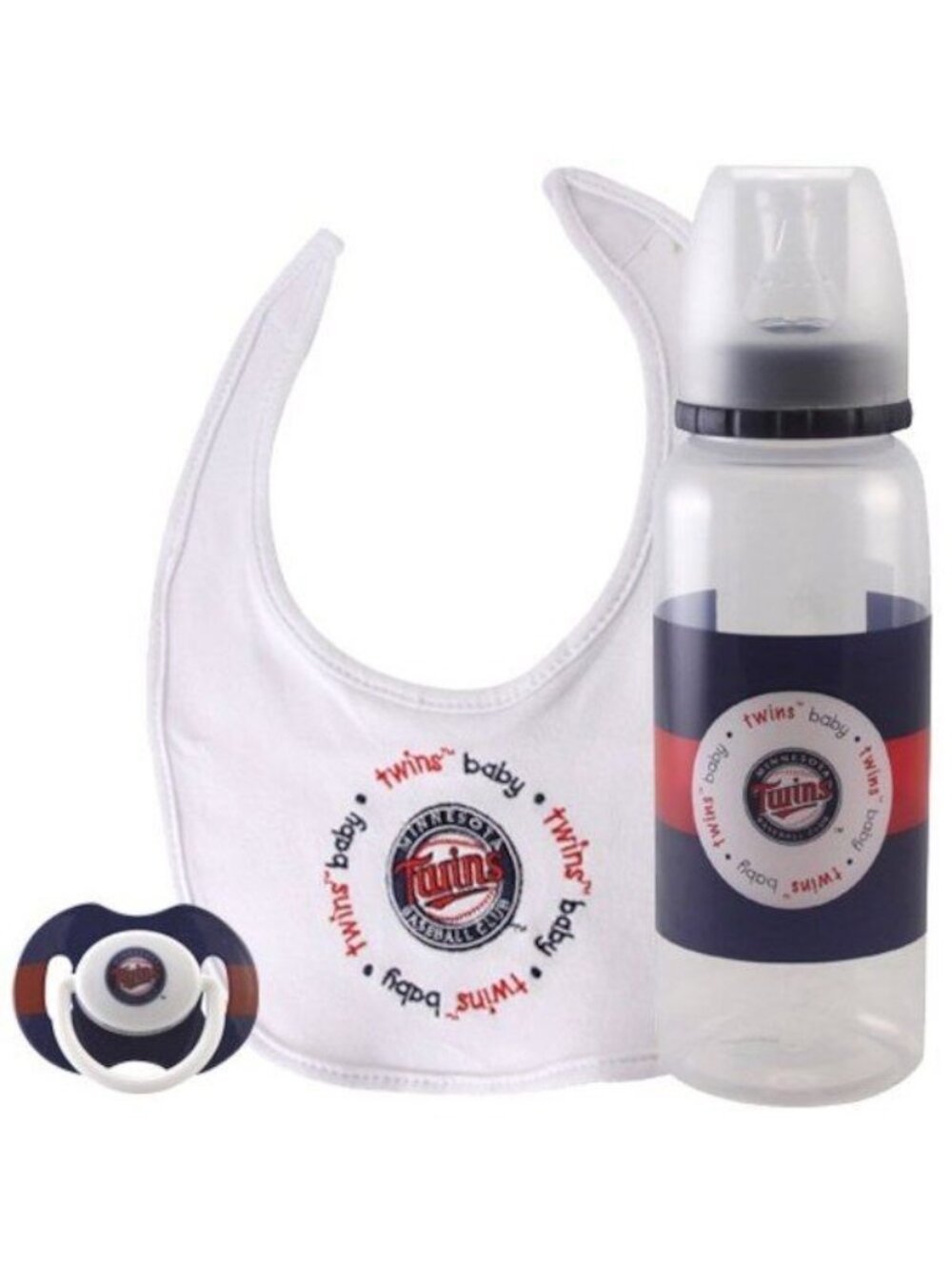 Minnesota Twins Baby Gift Set 3 Piece Pacifier Bib Bottle MLB Baseball New